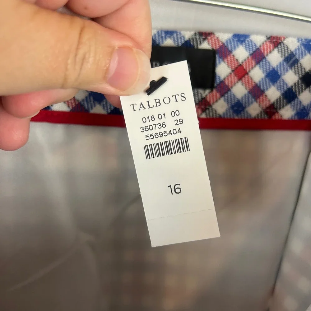 Talbots Women 16 Plaid Mini Skirt Blue Red Check Cotton Blend Pockets NWT